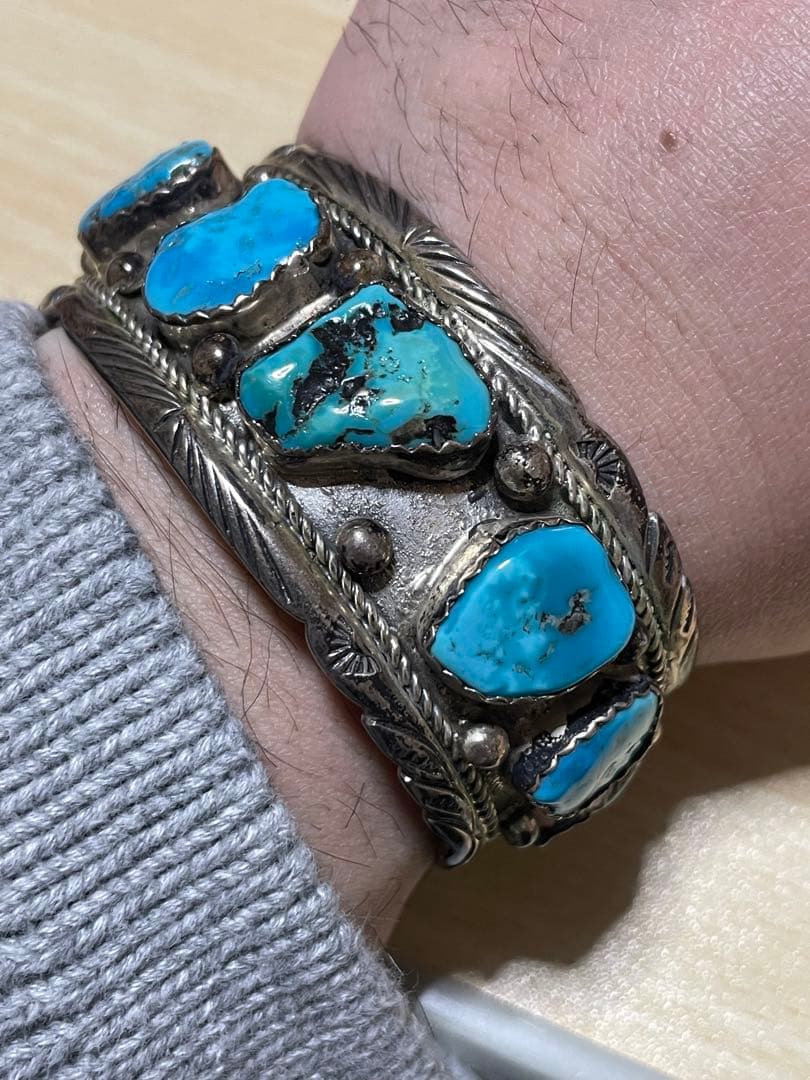 シルバー925 インディアンジュエリー　ターコイズ　バングル