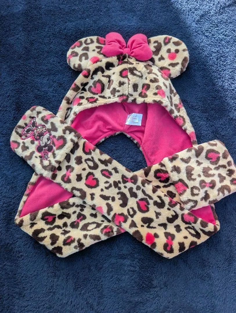 ディズニー ミニーちゃん ヒョウ柄 マフラーキャップ ファンキャップ