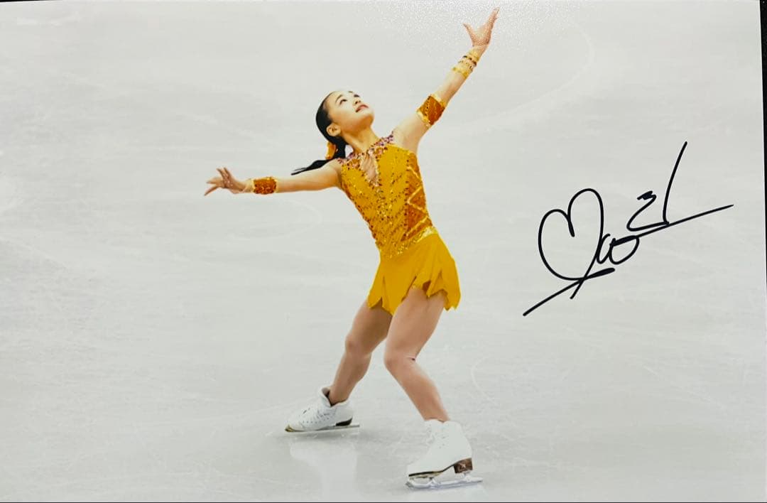 島田麻央 直筆サイン付き写真 世界女王 女子フィギュアスケート 証明