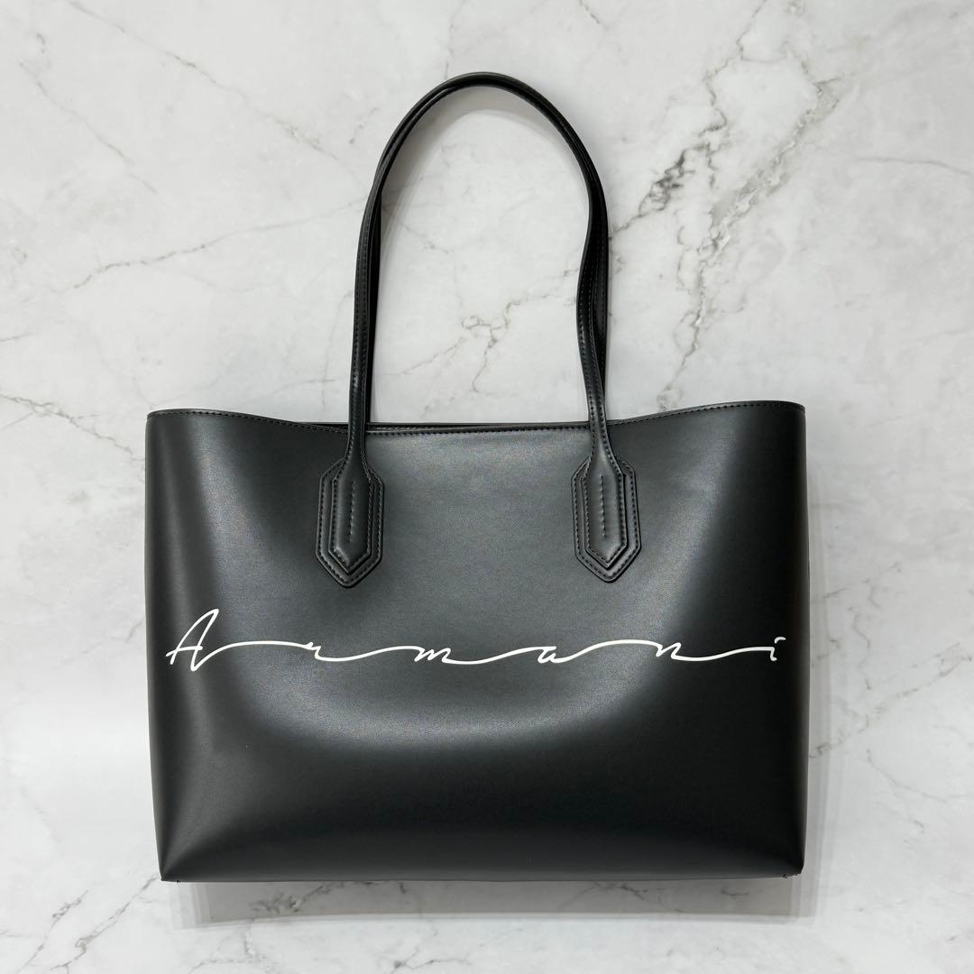 【美品】 EMPORIO ARMANI プリント ロゴ ポーチ付き トートバッグ