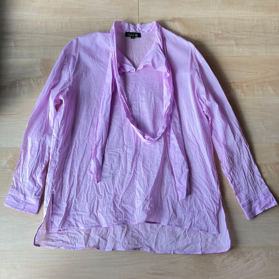 Drawer ドゥロワー オーガンジー コットン ボウタイ リボン ブラウス36