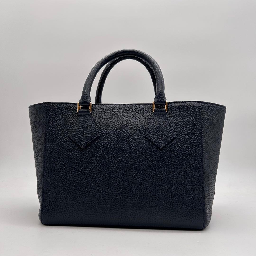 未使用 A.D.M.J ショルダーバッグ レザー 濃紺色 ロゴ 自立 斜め掛け