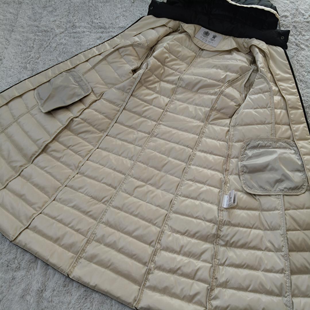 オースチンリード フード付きダウンコート L40 ビジュー装飾つき 黒 白