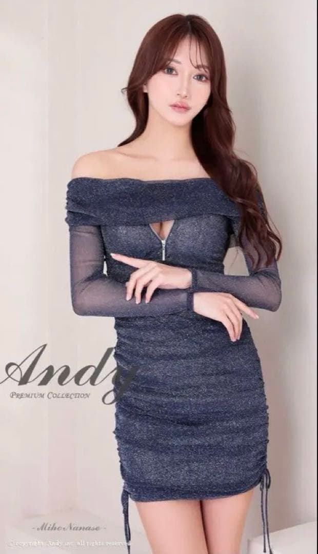 GLAMOROUS ネイビー オフショルダー タイトドレス GLAMOROUS/GMS-V831/ナイトドレス/ミニドレス/キャバドレス/オフ