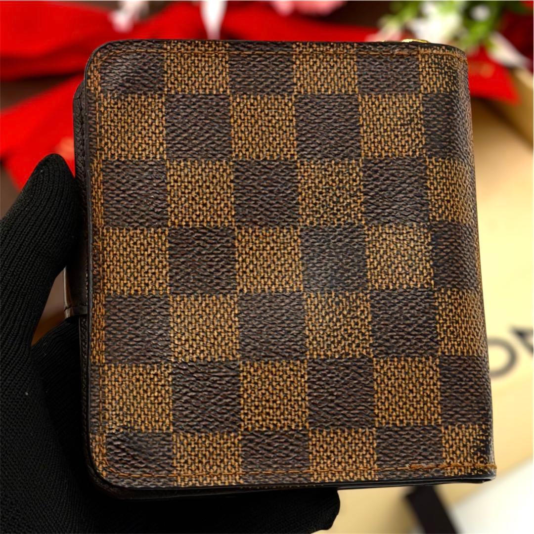 ルイヴィトン ダミエ エベヌ コンパクトジップ 二つ折り財布 N61668