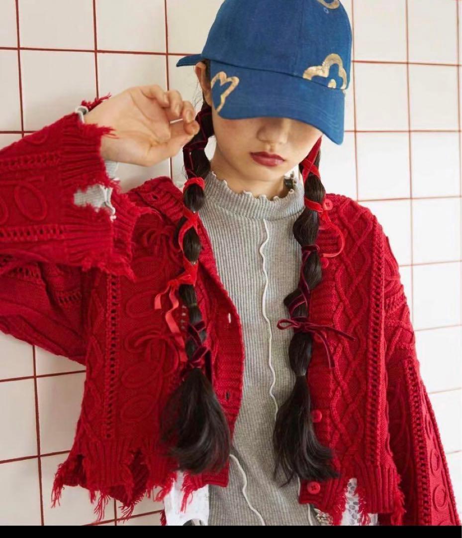 あさぎーにょ poppy Tokyo くるくるリボンカーディガン 赤 - メルカリ