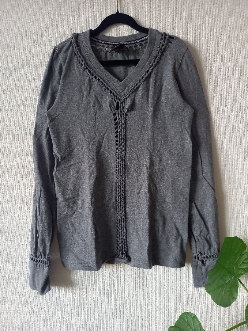 NUMBER (N)INE☆名作☆ 編み込みTシャツ☆長袖カットソー☆グレー☆１ NUMBER (N)INE（ナンバーナイン） tシャツ LONGSLEEVE Tee / 長袖/T