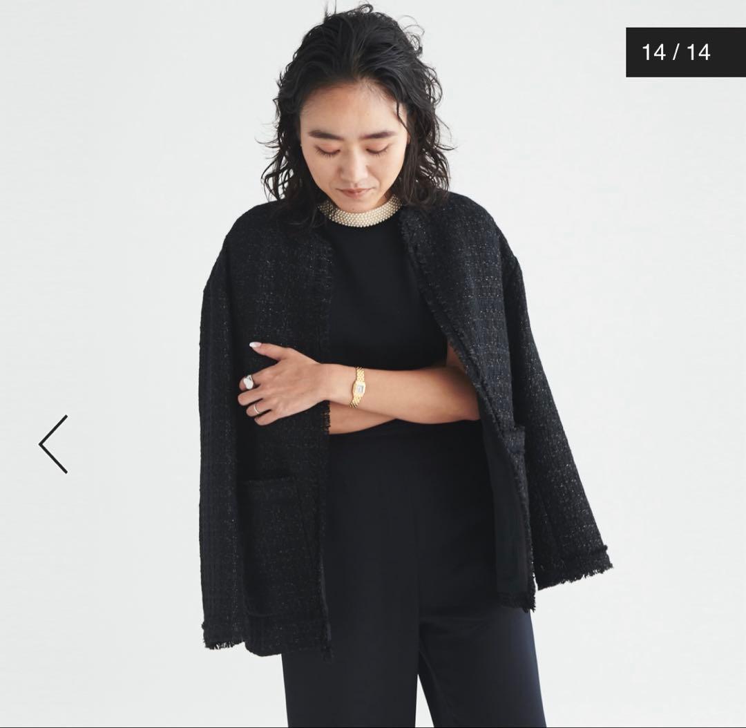 別注】金子綾xMACPHEE ラメミックスツイード ノーカラージャケット