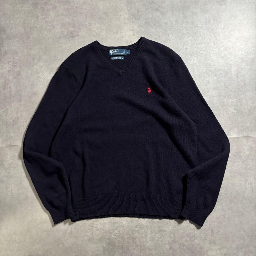 古着 90s ラルフローレン ウール ニット セーター ダークネイビー イタリア POLO RALPH LAUREN - 90年代 Polo by Ralph Lauren ポロ ラルフ