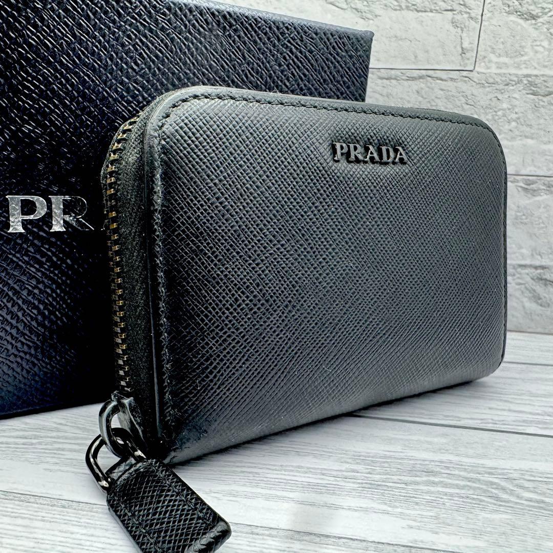 美品】プラダ バイカラー コインケース サフィアーノレザー ブラック