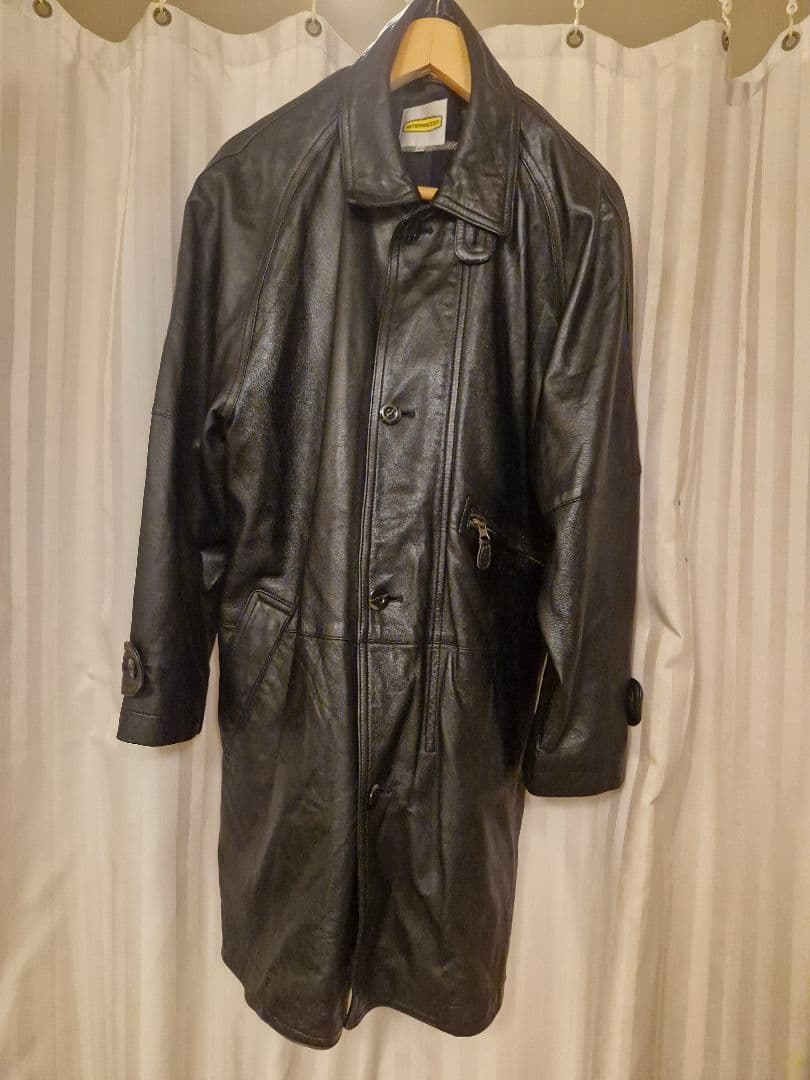 【ヴィンテージ '90s】Intermezzo 羊革 カーコート 90s vintage】レザーカーコート 本革 羊革 ブラック 光沢 古着 - メルカリ