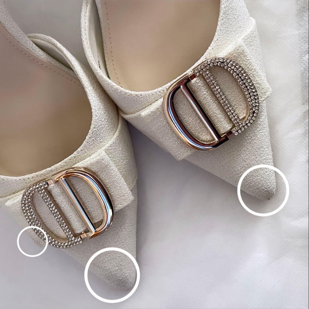 RANDA ビジューパーツストラップパンプス アイボリー 23.5cm