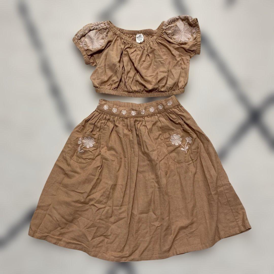 Apolina 刺繍入りブラウンセット 7-8Y