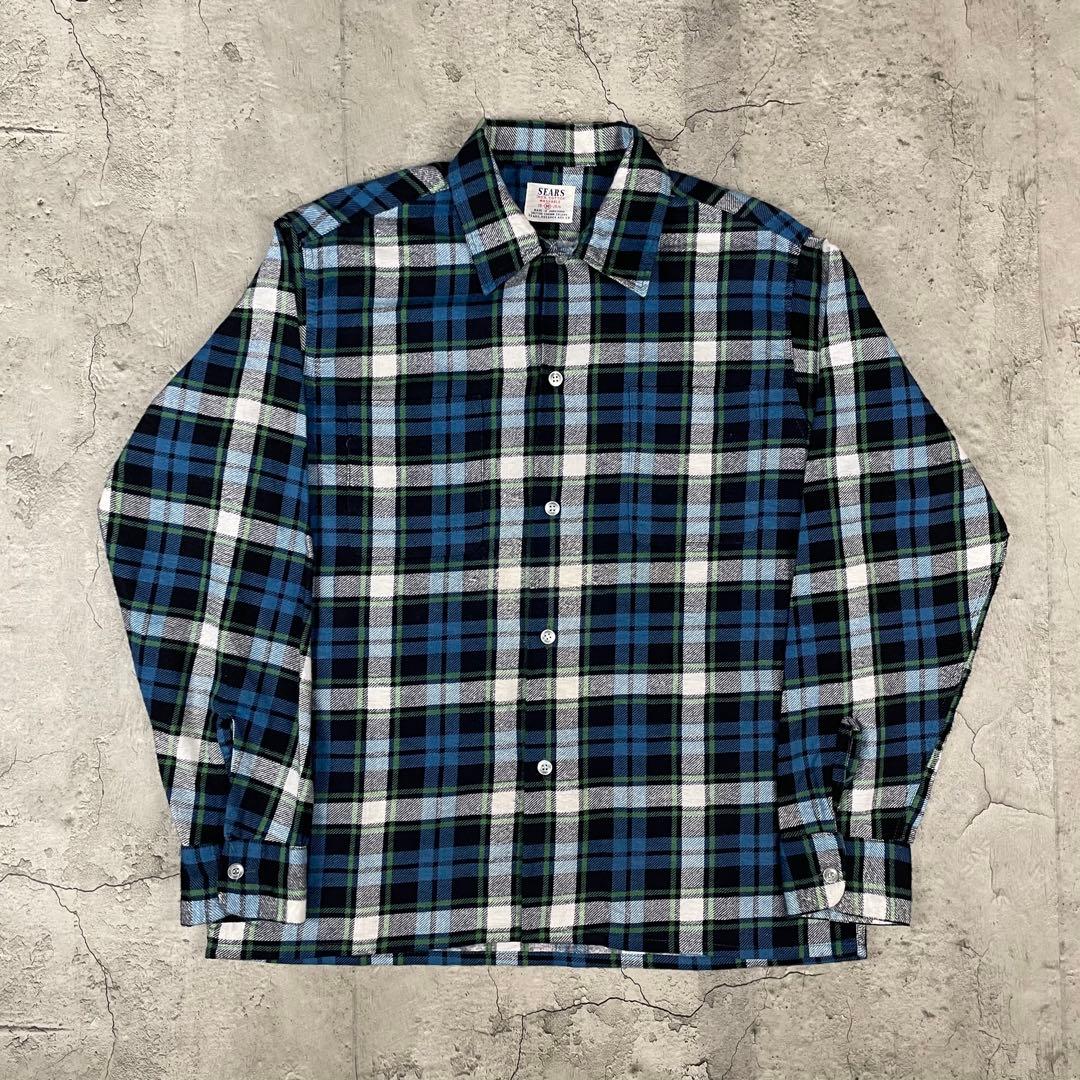 ヴィンテージSearsシアーズ60sプリントネルシャツ古着オープンカラー