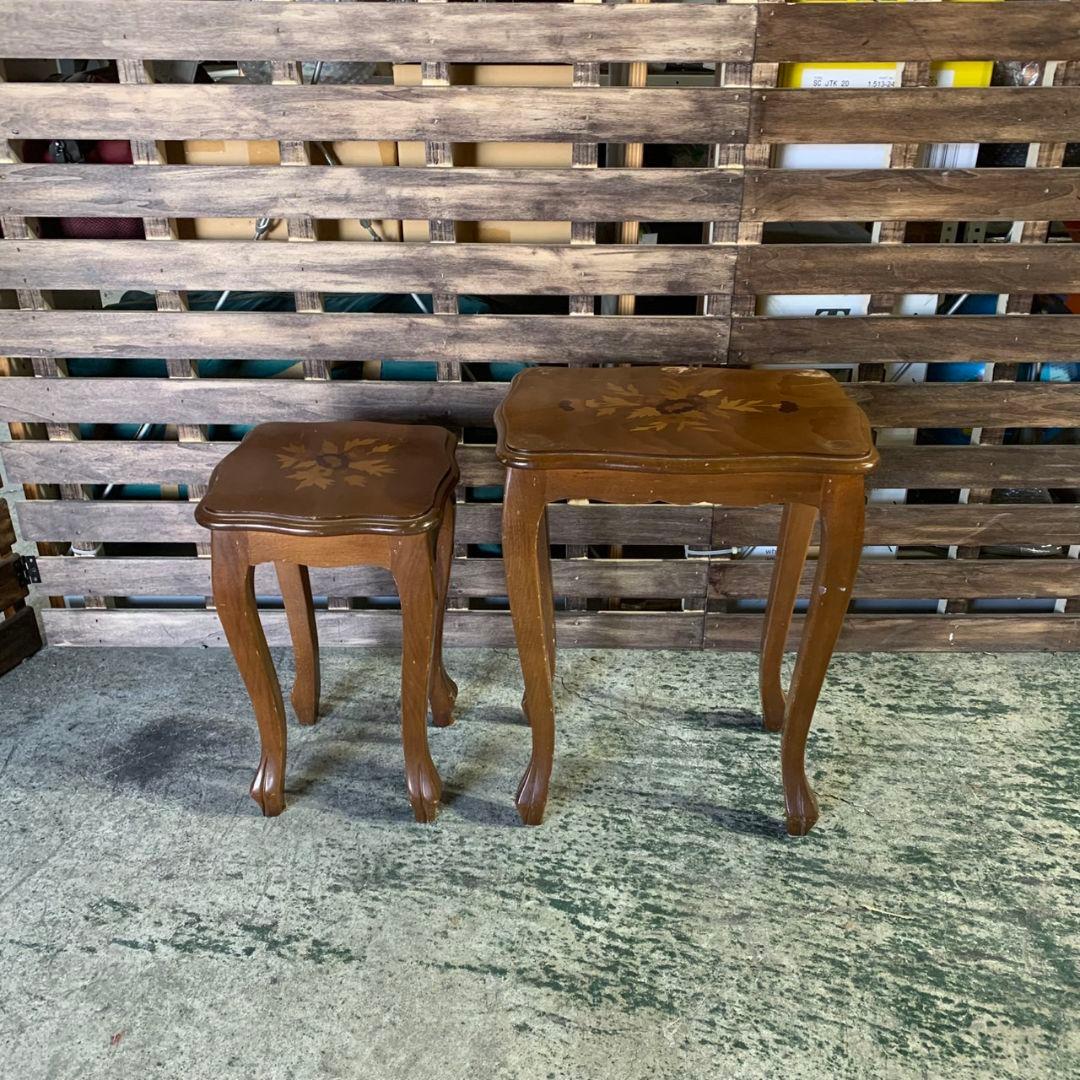 H886 レトロ家具 木製ネストテーブル 2点セット サイドテーブル 飾り棚 H886 レトロ家具 木製ネストテーブル 2点セット サイドテーブル 飾り棚