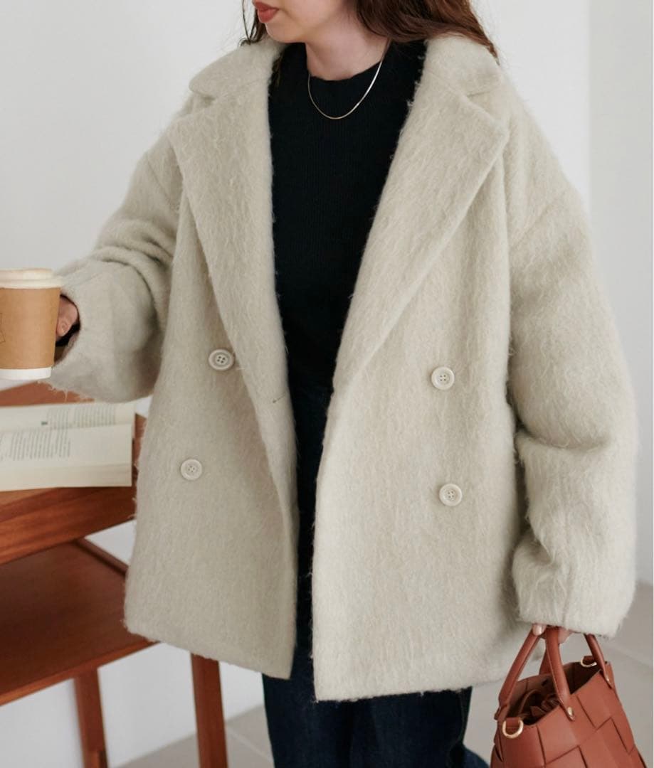 Discoat シャギーミドルコート アイボリー - ジャケット・アウター