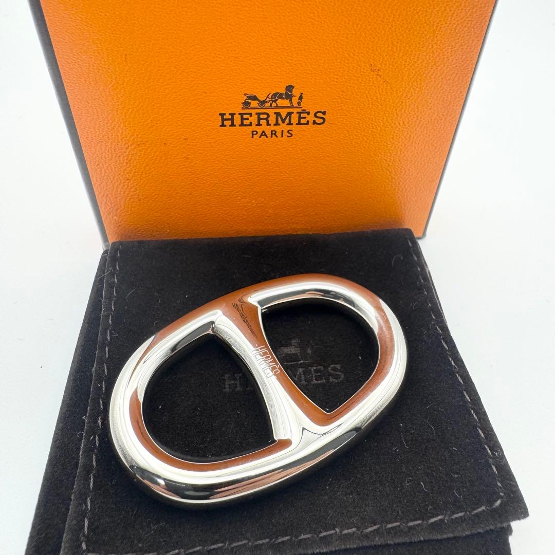 【極美品】エルメス HERMES スカーフリング シェーヌダンクル シルバー HERMES（エルメス） 極美品△HERMES シェーヌダンクル ロゴ刻印