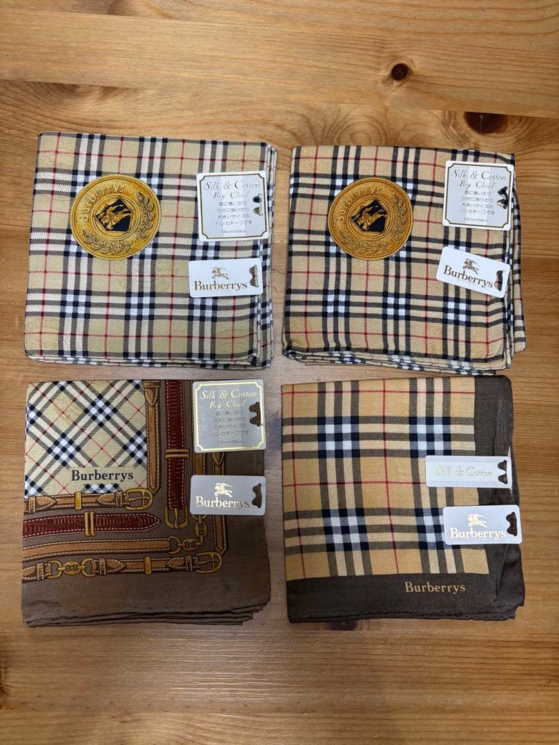 s*認様 Burberry's シルク＆コットン大判ハンカチ 4枚セット 新品】 バーバリーズ Burberrys 大判ハンカチ シルク コットン