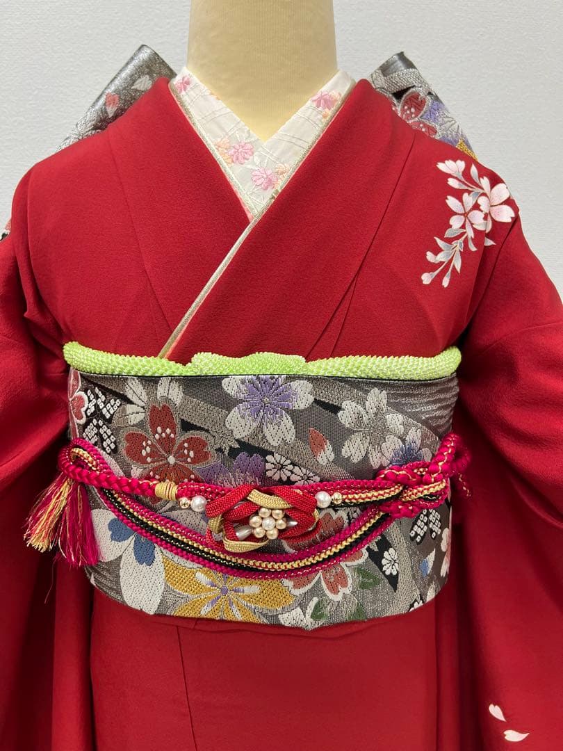 振り袖　フルセット　長襦袢　金彩加工　成人式　赤　桜　結婚式　ガード加工　765