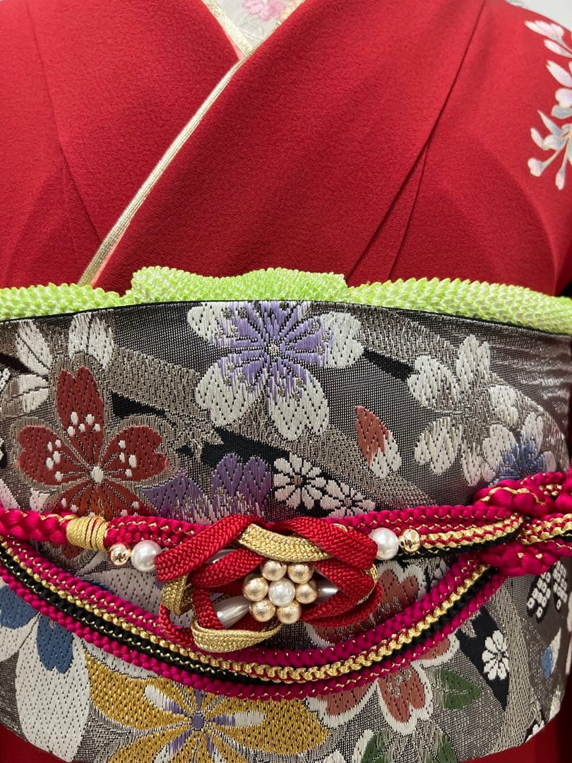 振り袖　フルセット　長襦袢　金彩加工　成人式　赤　桜　結婚式　ガード加工　765