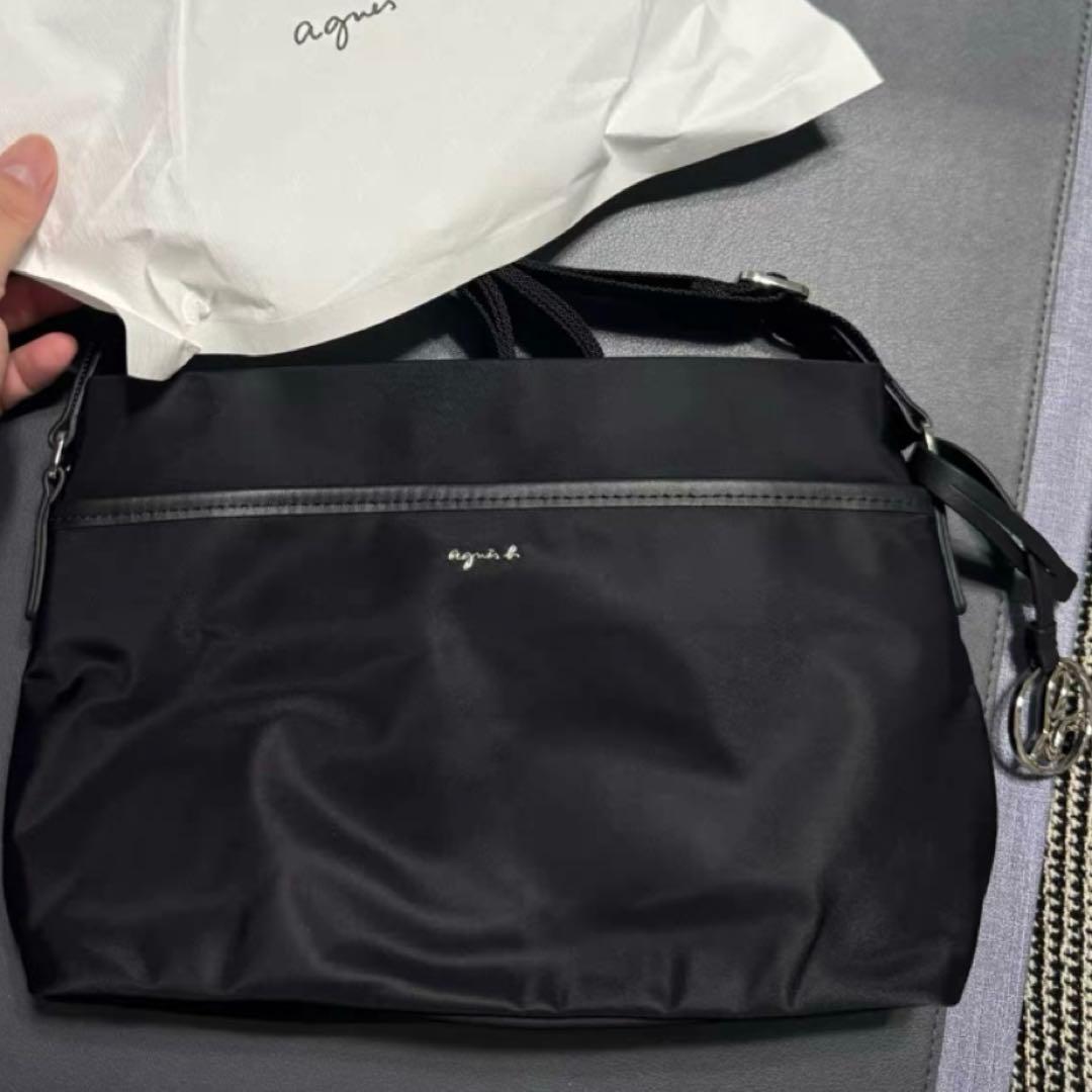 アニエスベー ナイロン ショルダーバッグ ブラック チャーム 斜め掛け
