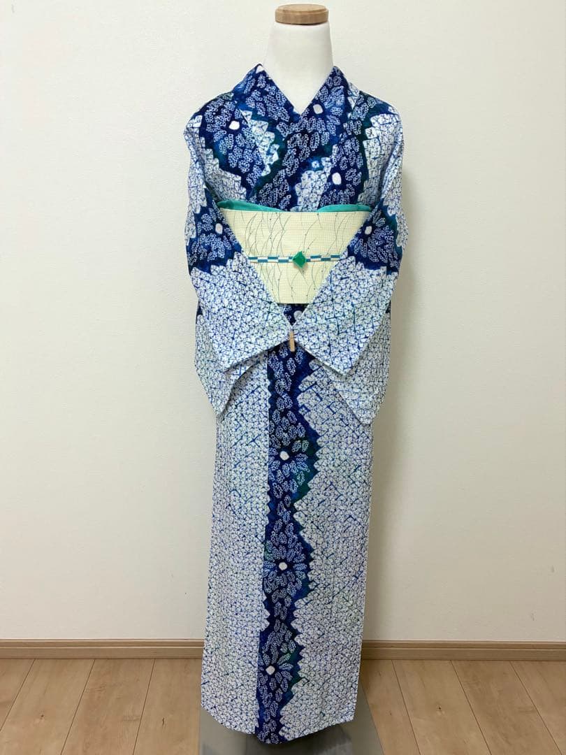 浴衣 有松鳴海絞り 立涌に花 裄67cm - メルカリ