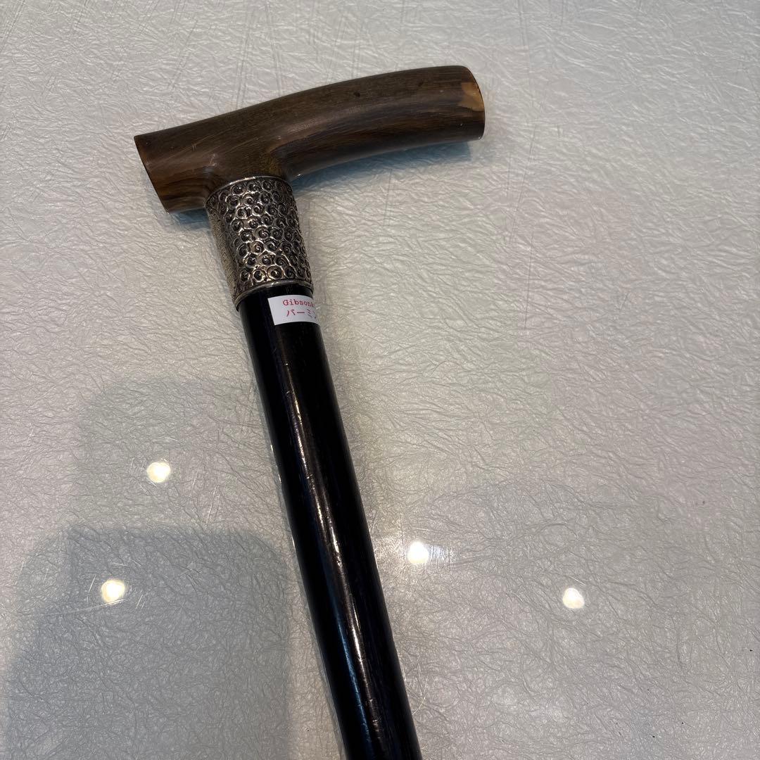 超貴重 1899年 英国アンティーク ホーン製クラッチハンドル ステッキ 純銀