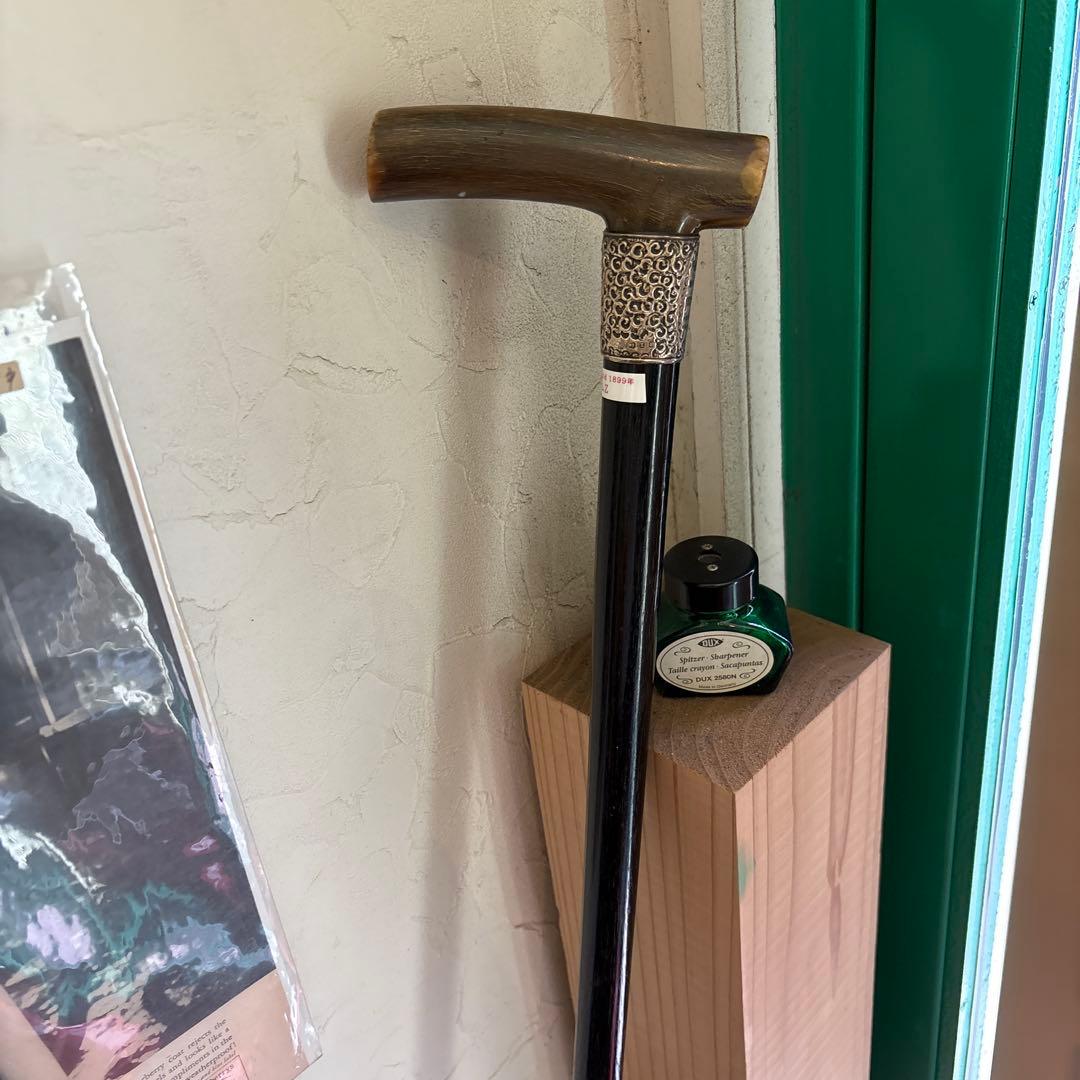 超貴重 1899年 英国アンティーク ホーン製クラッチハンドル ステッキ 純銀