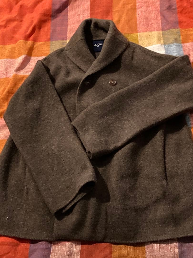 45R ウール ダブルブレストピーコート ブラウン
