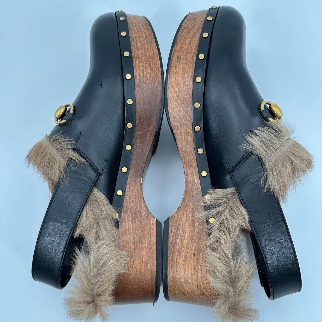 グッチ サボサンダル ファー 毛皮 レザー メンズ ヒール スタッズ