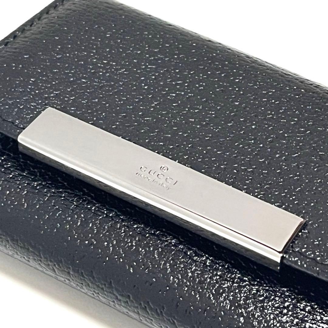 GUCCI キーケース レザー ブラック シルバープレート 6連フック 美品