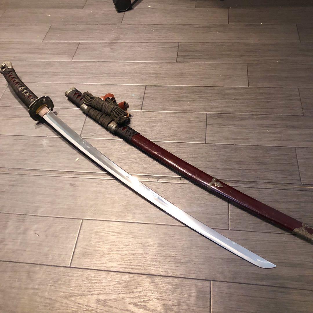 高級模造刀 日本軍拵え 居合刀 樋入刀身 合金刀身 朱拵え 重みあり