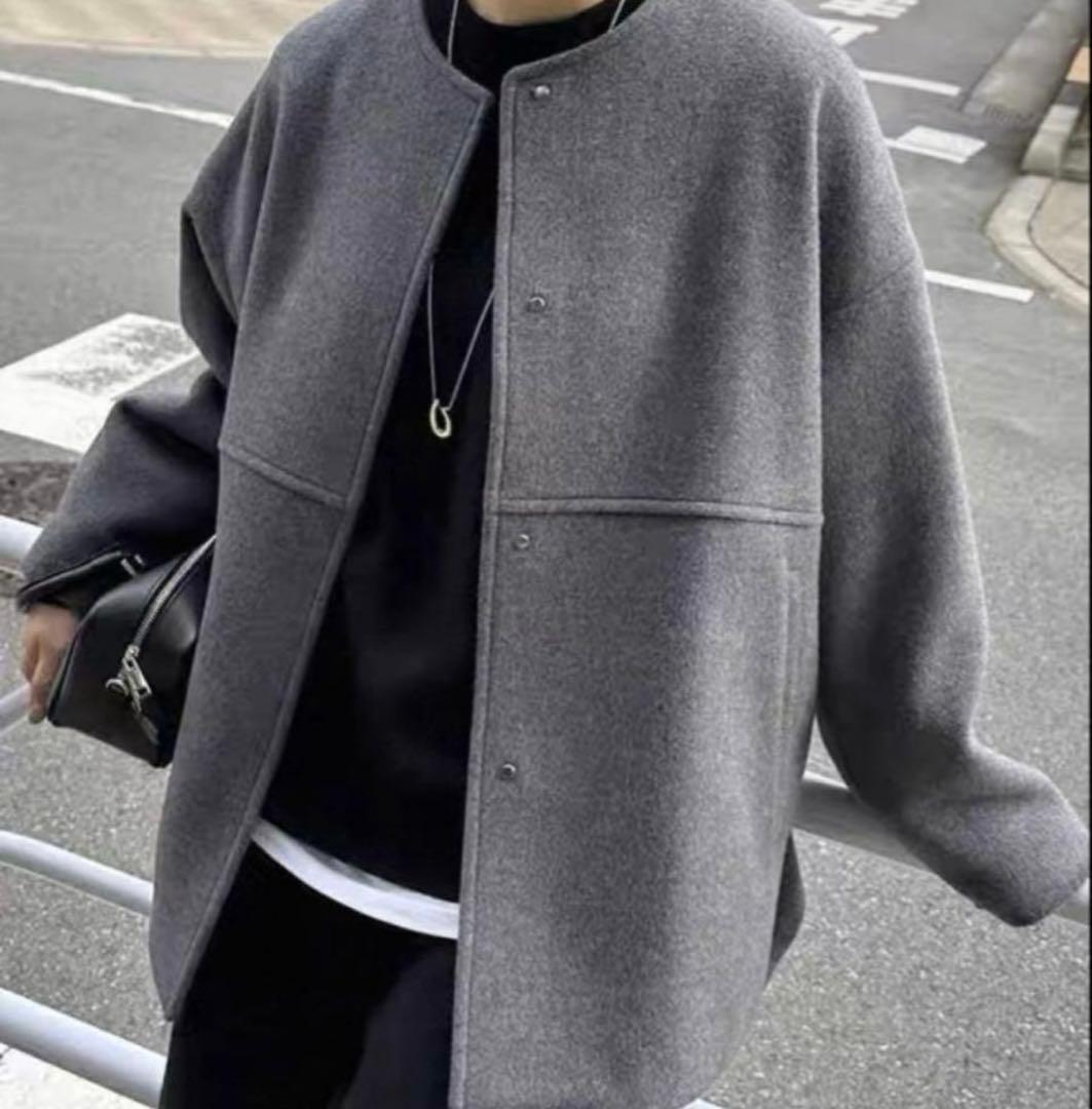 ジャーナルスタンダード　スーパー140ビーバーノーカラーショートコート スーパー140ビーバーノーカラーショートコート（ノーカラーコート