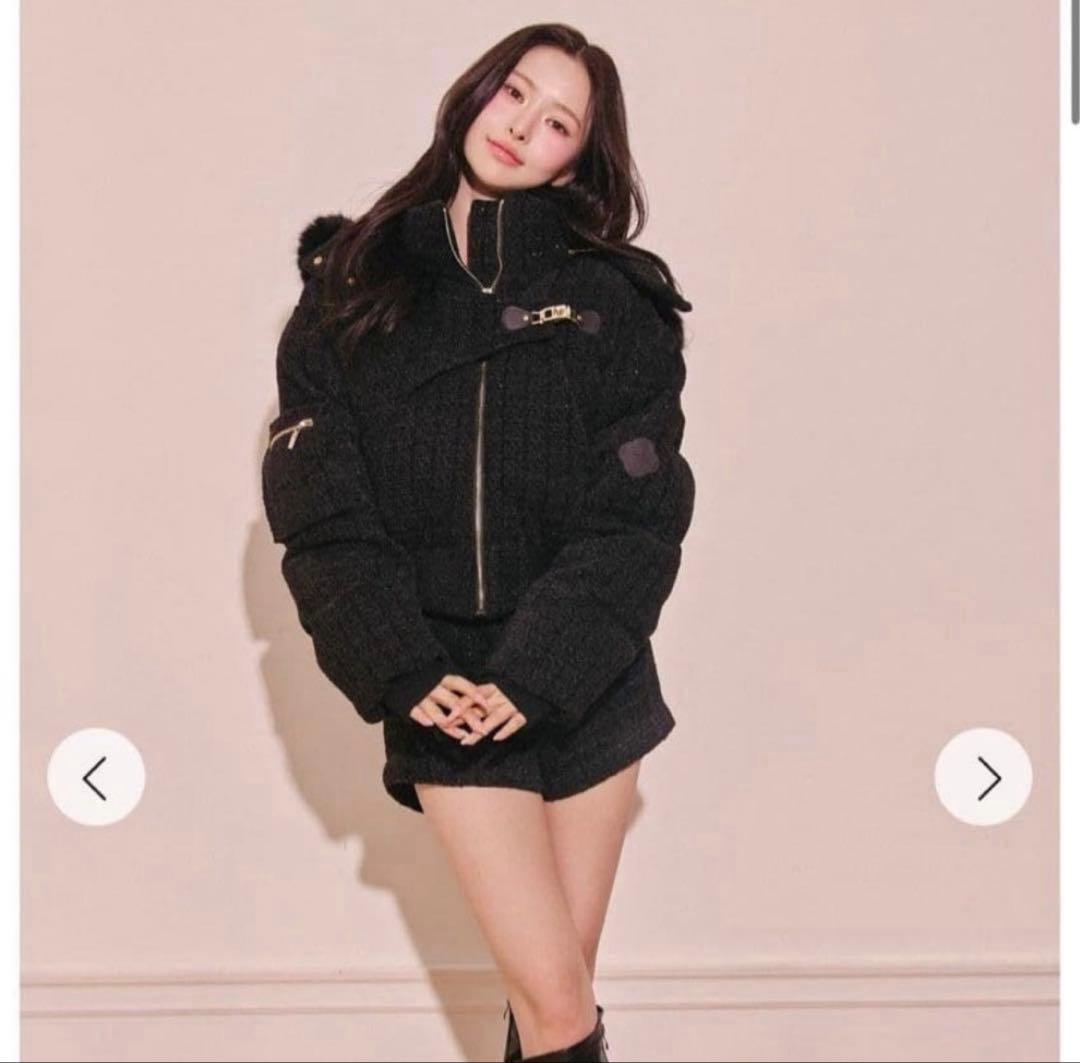 randy アシンメトリーバックルツイードパデットジャケット ブラック