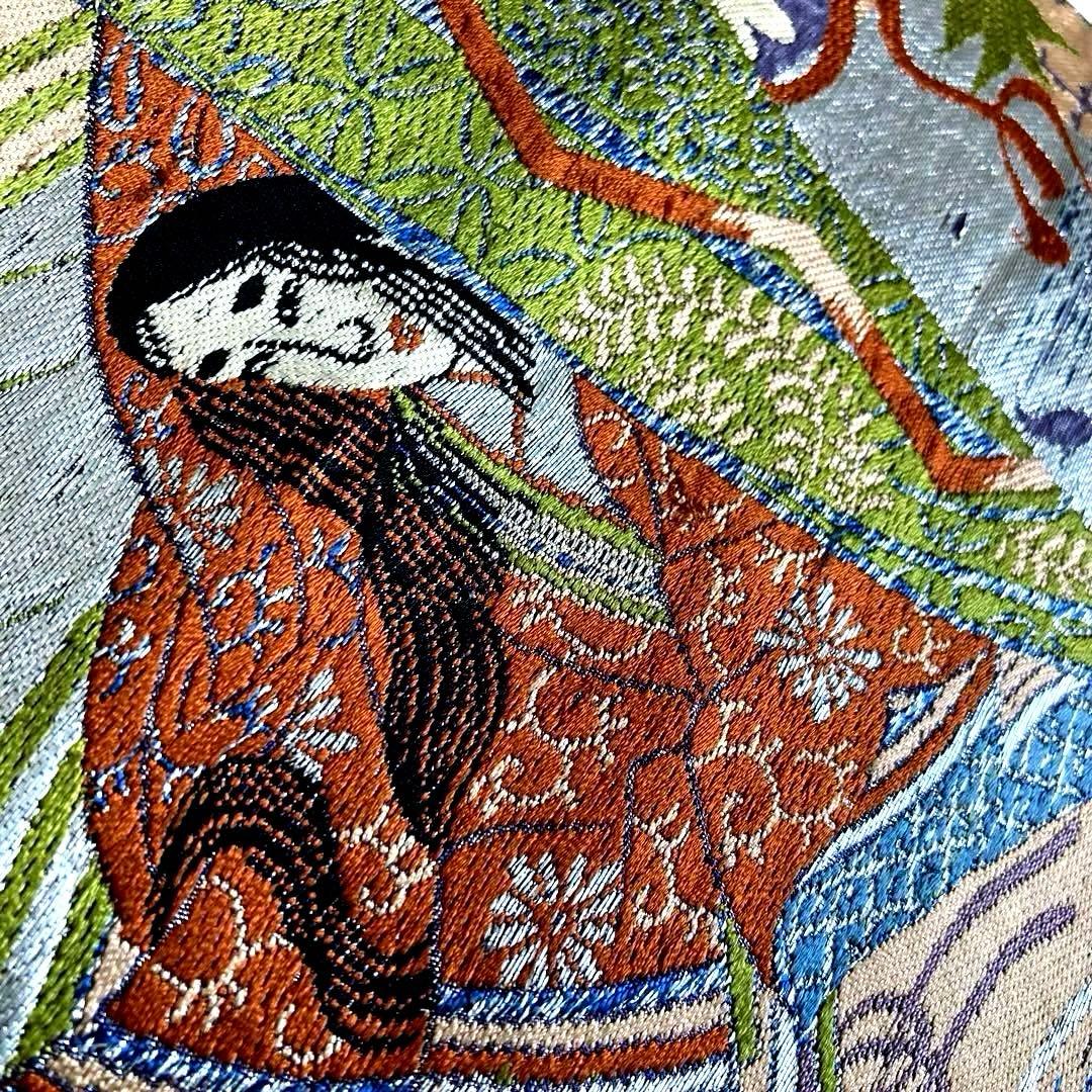 アンティーク名古屋帯 百人一首 織り出し 大正ロマン 正絹 N3-27