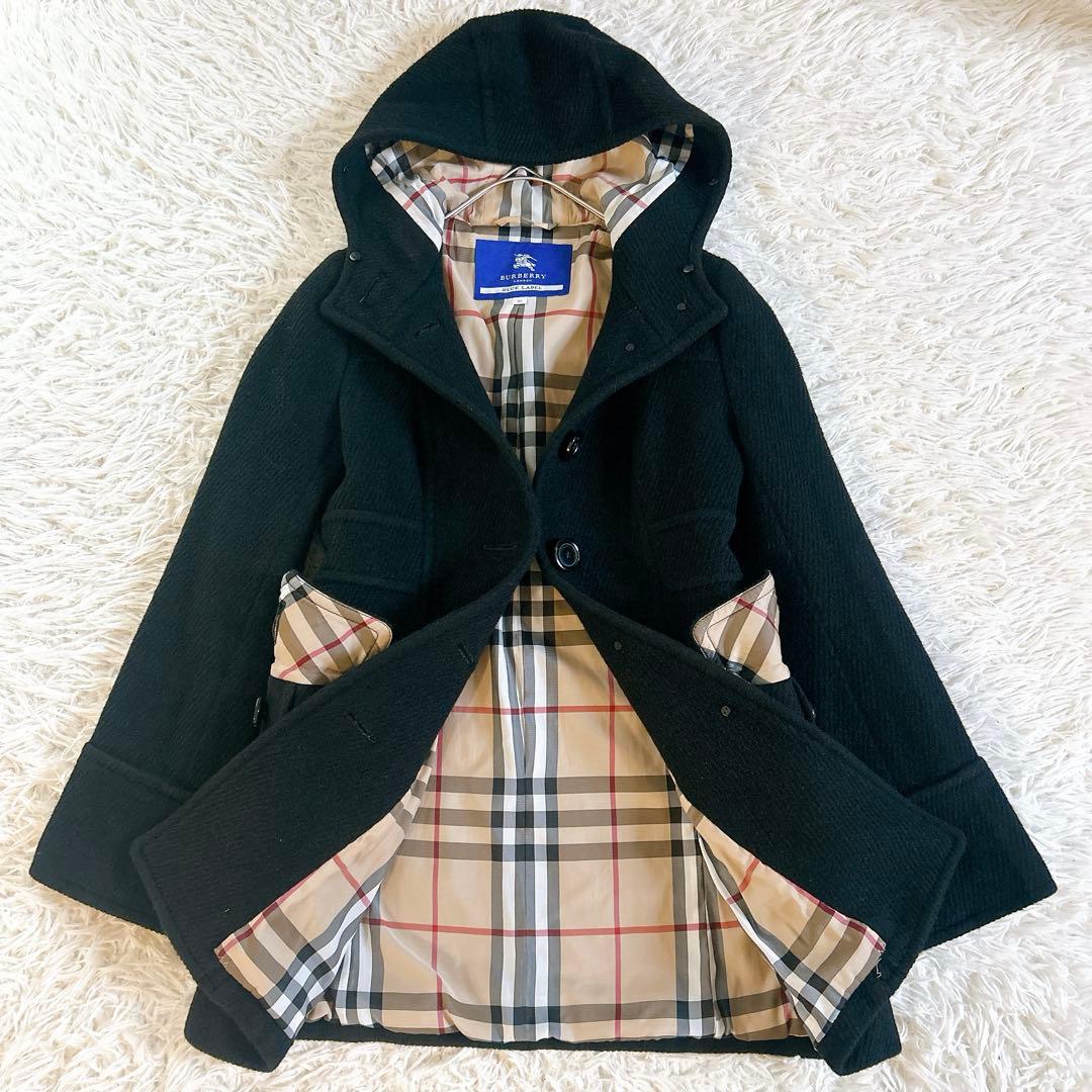 美品 バーバリーブルーレーベル ロングコート38 アンゴラ メガチェック