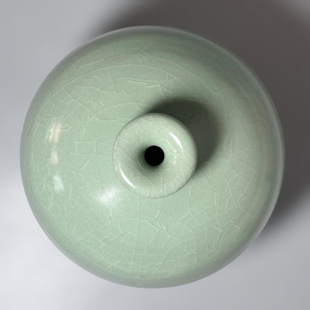 h*u様 人間国宝 中島宏 本人作 青磁小壺 共箱 本物 翡翠色 究極の青 高