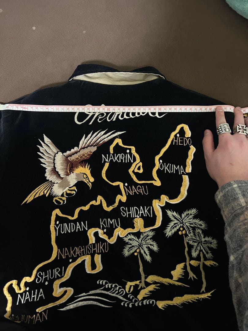 希少】東洋テーラー 別珍 襟付 スカジャン M 黒 龍 鷹 刺繍