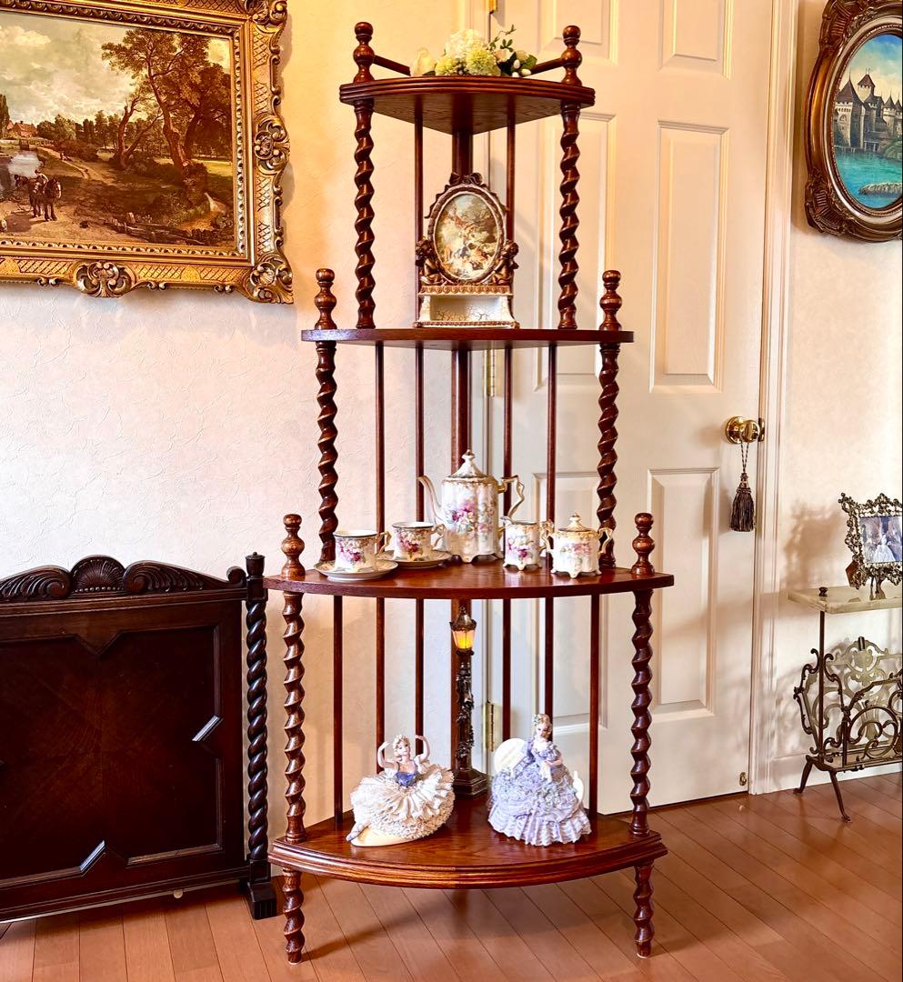 芋助様☆イギリス アンティーク コーナー シェルフ4段 オーク材 ツイストレッグ