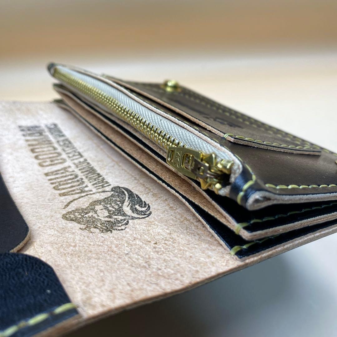 値下】【無骨×上質】3層 丘染めブラック／ミドルトラッカーウォレット