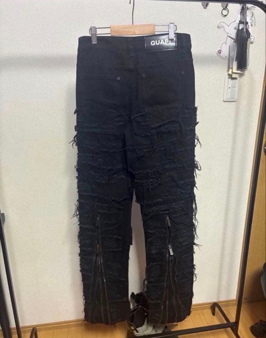 希少】未使用タグありGUAPI デストロイ バギーデニム 裾ジップ S 28