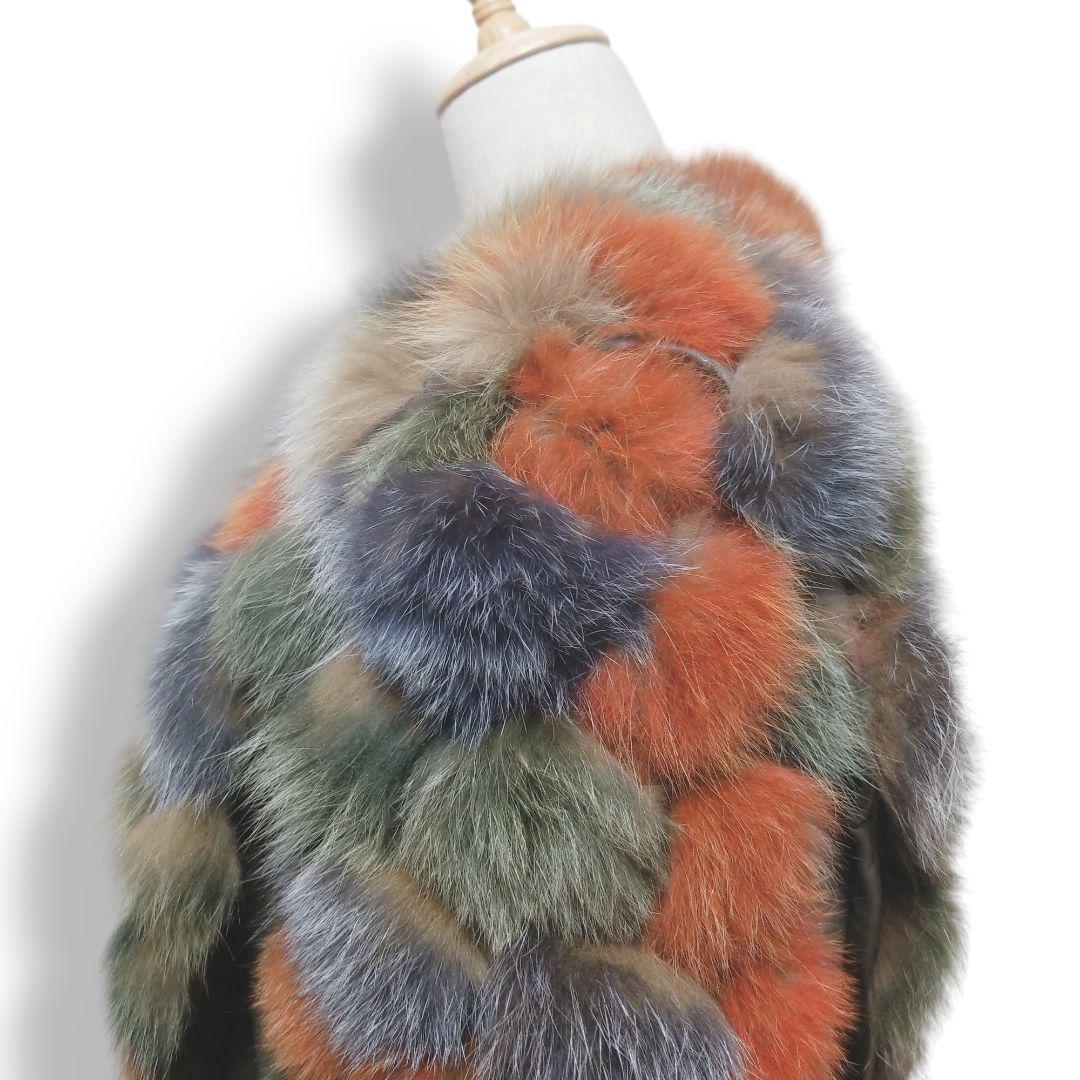 ファー&レザー 裏地地図柄 異素材ドッキング ノーカラージャケット 短丈ブルゾン