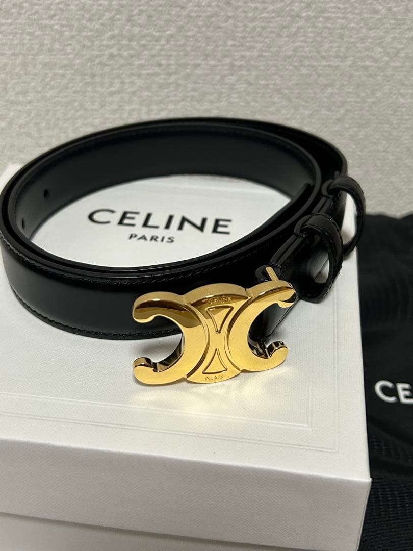 セリーヌ トリオンフ ベルト 70 レザー ブラック 本革 ゴールド金具 CELINE（セリーヌ） 未使用品 トリオンフ バックル ベルト レザー