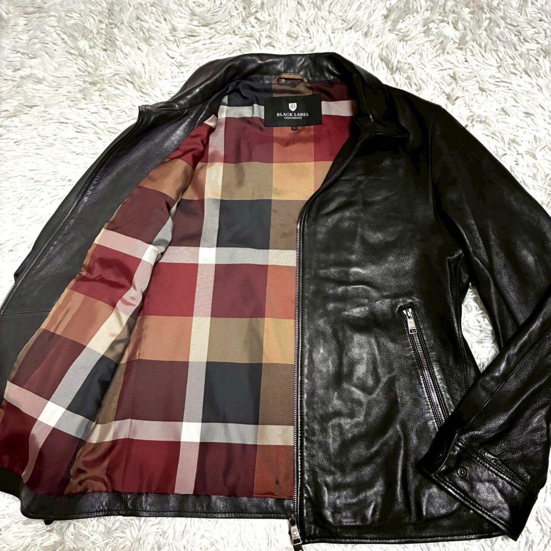 美品/L⭐️ブラックレーベルクレストブリッジ　レザージャケット　艶感　チェック　黒 Yahoo!オークション -「ブラックレーベル クレストブリッジ レザー