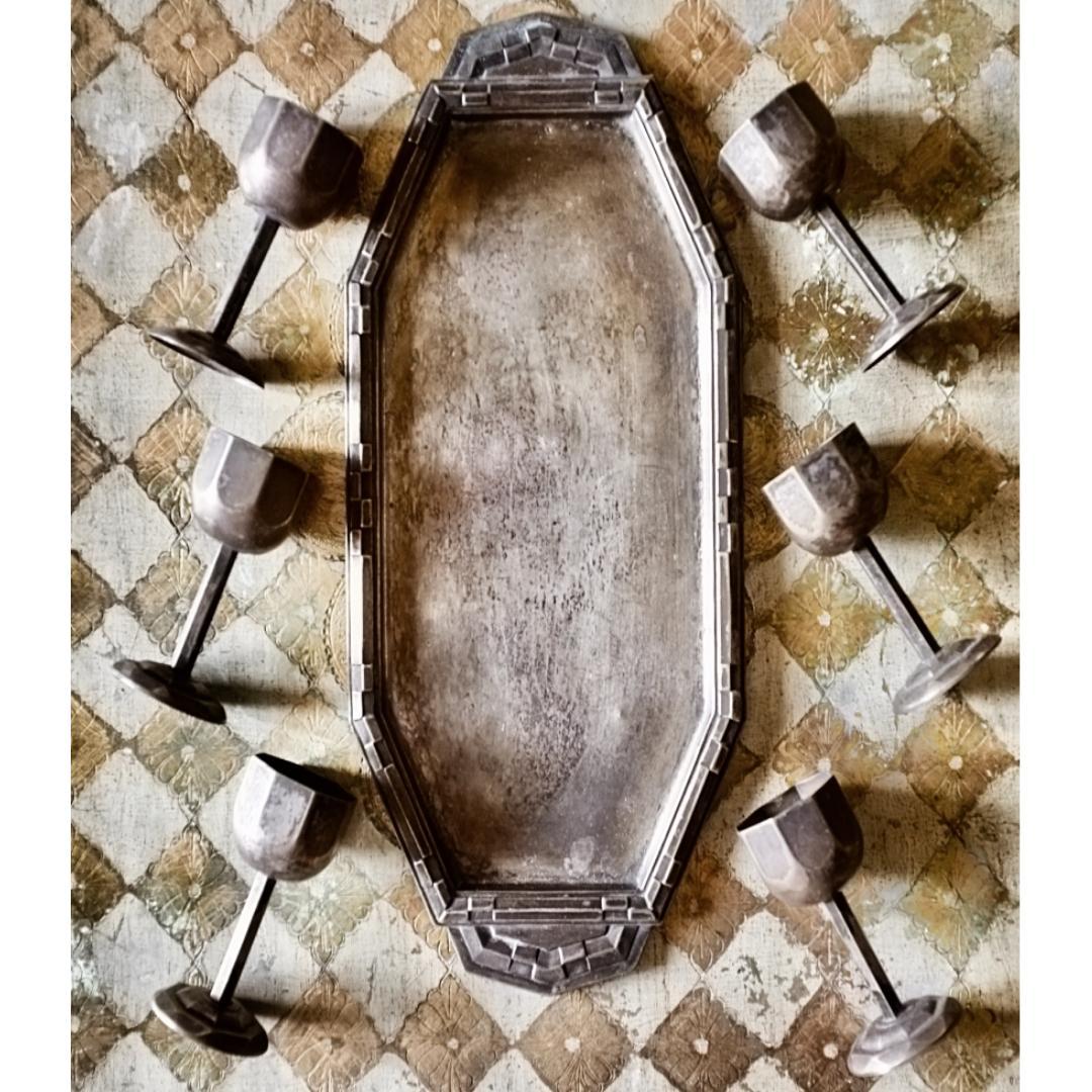 sold 1900s フランス 多数派オクトゴナル リキュールカップとトレイ sold 1900s フランス 多数派オクトゴナル リキュールカップとトレイ