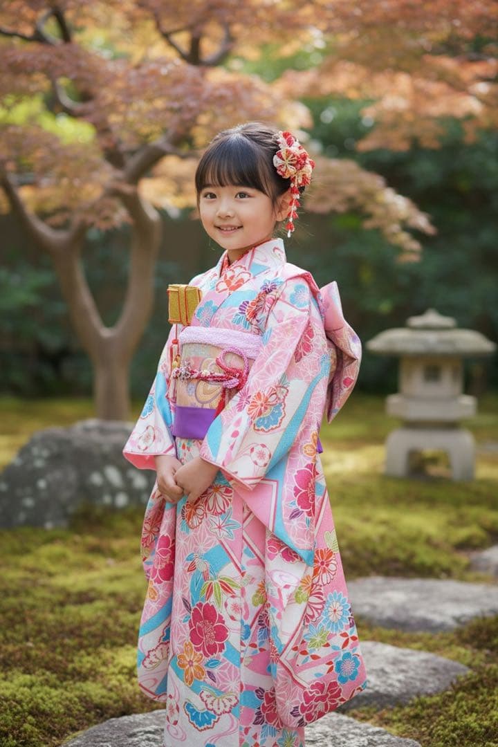 パール付帯締め♡七五三 7歳 女の子 フルセット 水色 ピンク 紫 - メルカリ