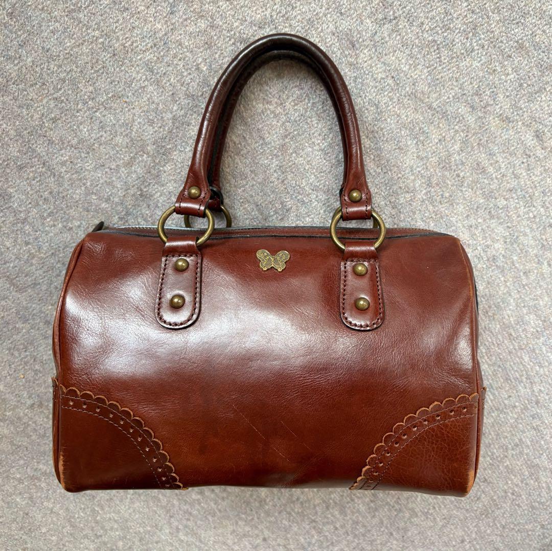 アナスイ ANNA SUI ボストンバッグ ハンドバッグ レザー 赤茶 ブラウン