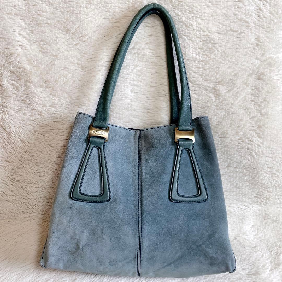 TOD’S トッズ スエード レザー 大容量 トートバッグ 肩がけ ロゴ 金具