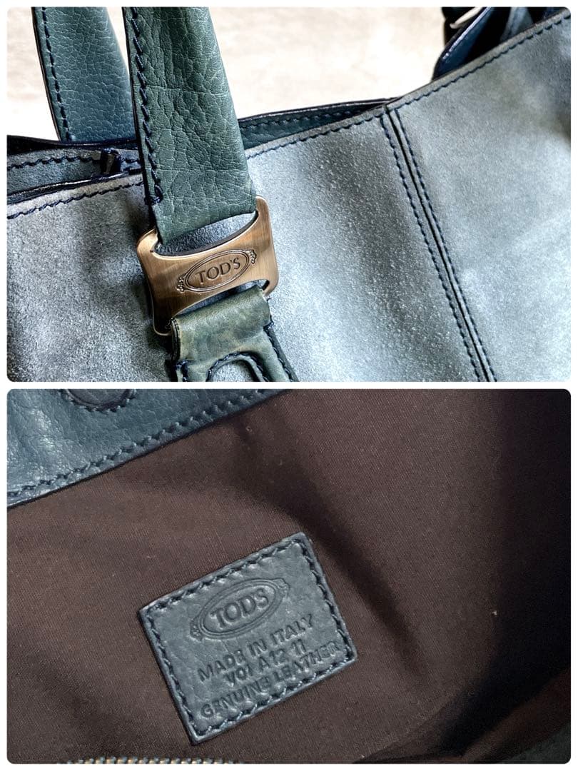 TOD’S トッズ スエード レザー 大容量 トートバッグ 肩がけ ロゴ 金具
