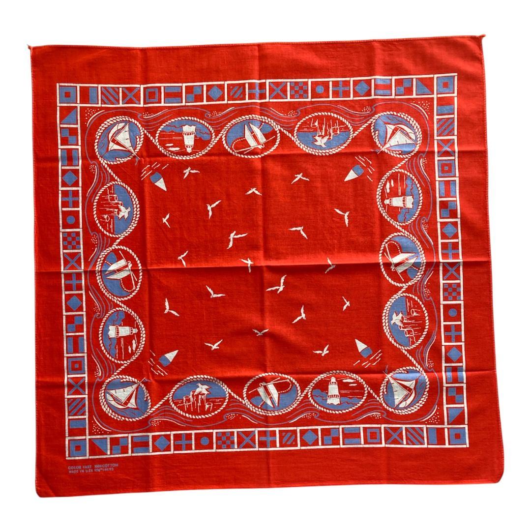 レア RN14193 バンダナ ヴィンテージ マリン柄 レッド 赤 アメリカ